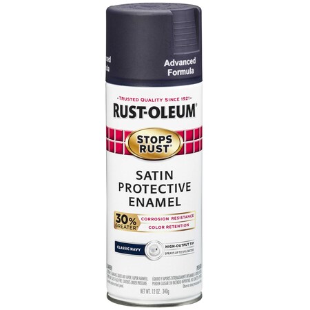 Rust-Oleum Stops Rust Advanced Spray Paint, Classic Navy, Satin, 12 oz. 338940